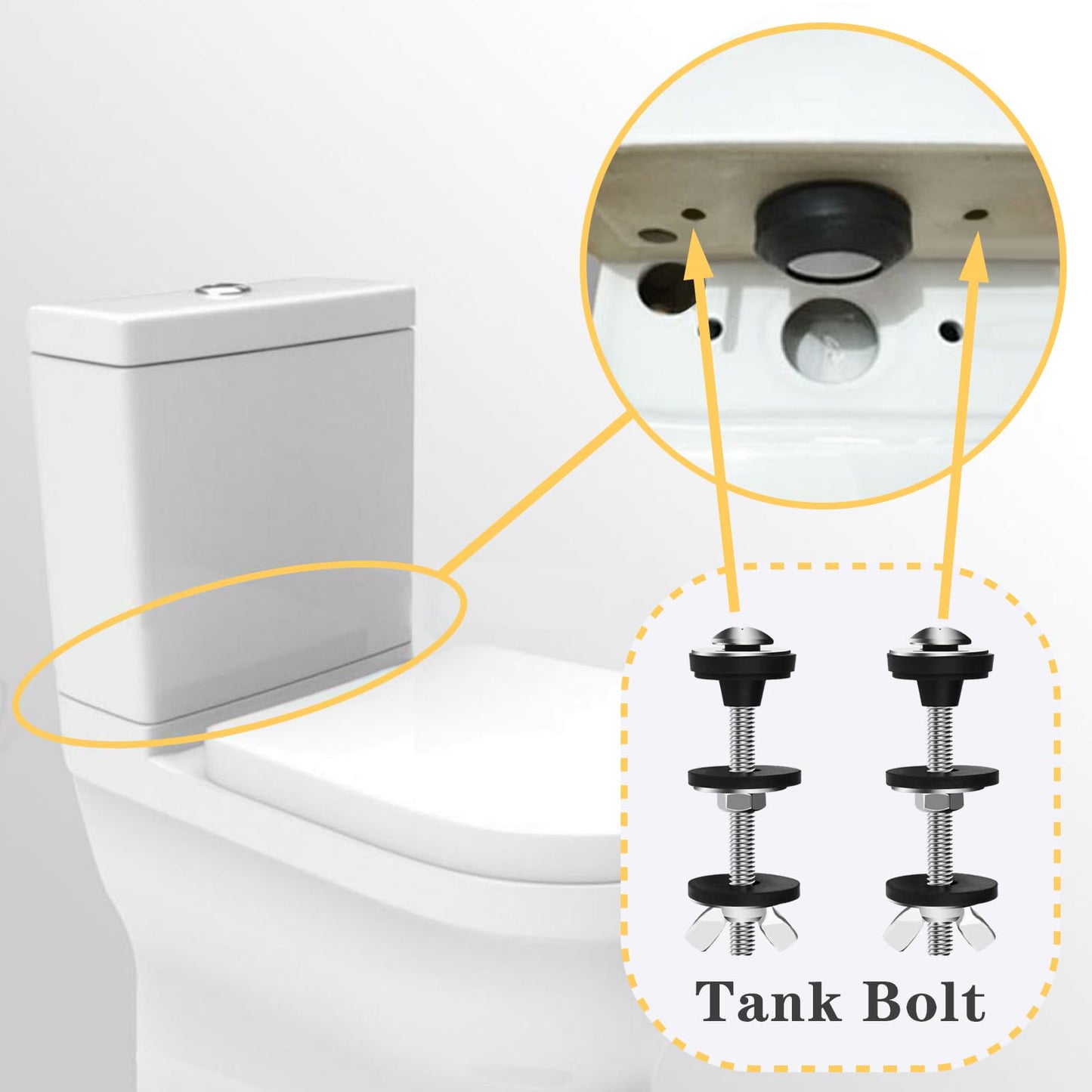 4PCS Universal Toilet Seat Bolts Kit, Heavy Duty Toilet Tank Bolts Replacement, Waterproof Stainless Steel Toilet Seat Screws and Rubber Washers Gaskets with Extra Long Nut