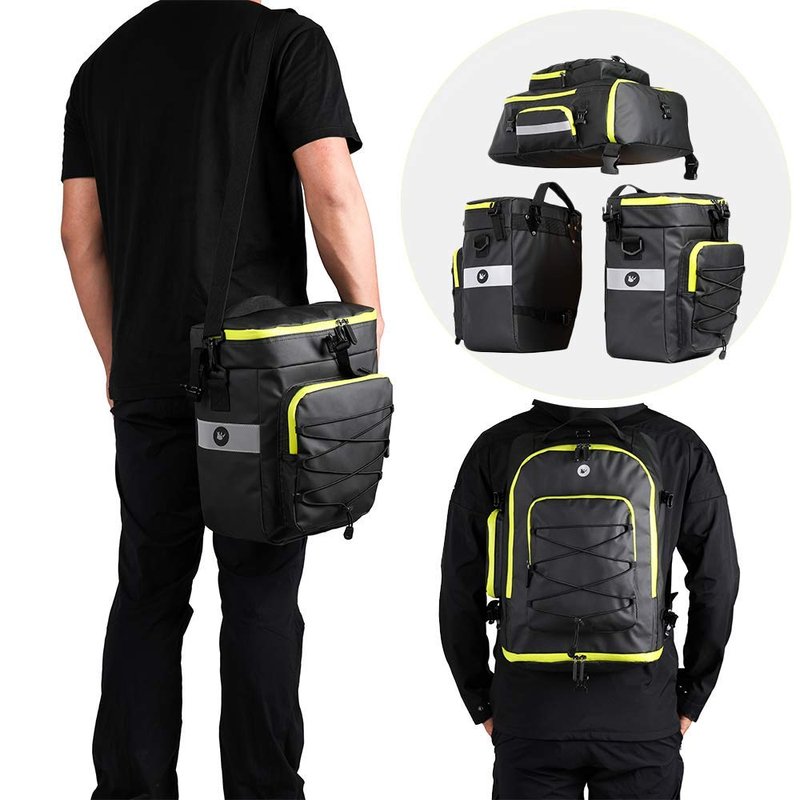 Rhinowalk Bike Bag Bike Pannier Bag Set, for Bicycle Cargo Rack Saddle Bag Shoulder Bag Laptop Pannier Rack Bicycle Bag Professional Cycling Accessories 3 in 1-Green