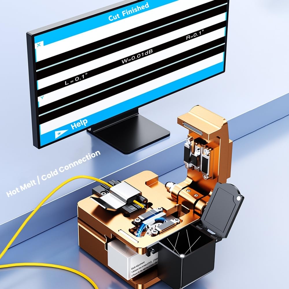 Professional Fiber Cleaver with 16-Port High Precision Blade | 48,000 Cleaves Capacity & Auto Scrap Collection | FTTH Fiber Optic Cutter for 0.25/0.9/3.0mm Cables