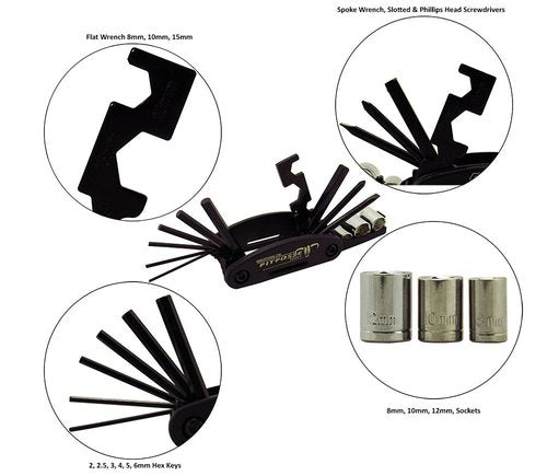 Pit Posse PP2828 Folding Metric Repair Tool Set Kit - Motorcycle Bike Bicycle Cycling Mechanic Portable Multi Functional