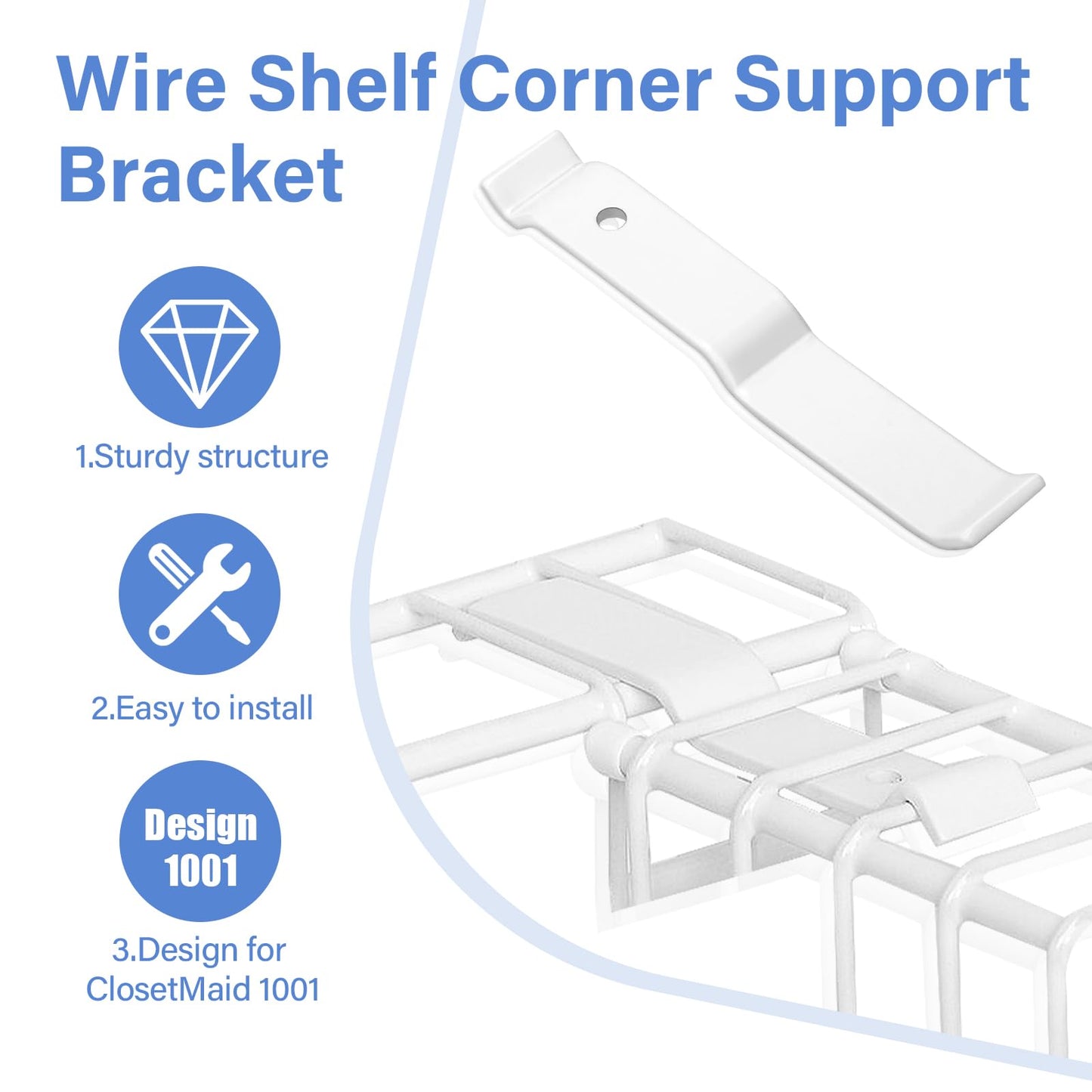 Wire Shelf Corner Support Bracket for ClosetMaid, Ventilated Wire Shelving Corner Support, 4 Pieces