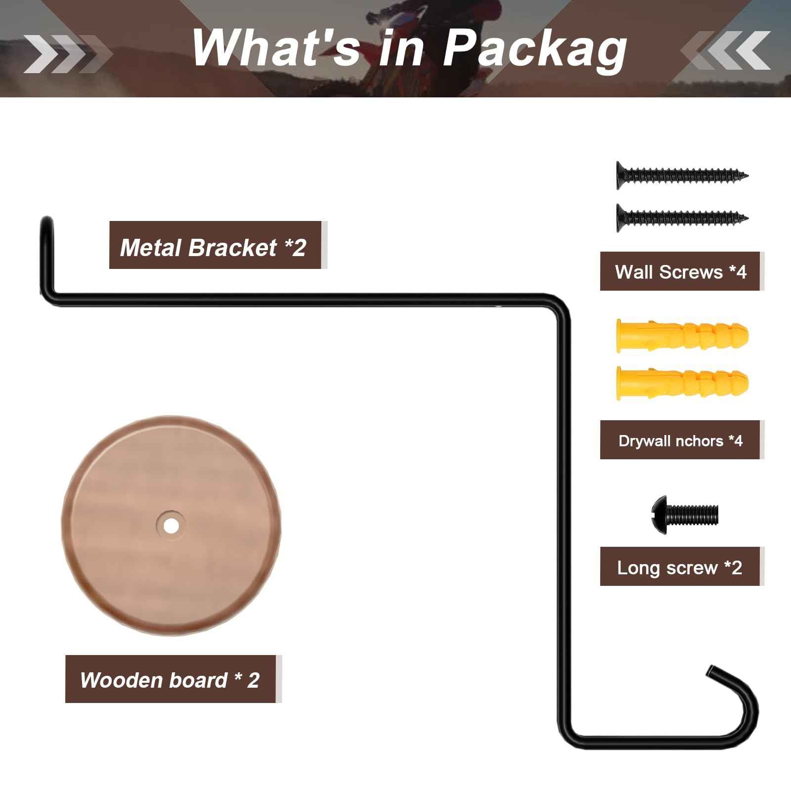 NANAGIFTREE Helmet Holder Wall Mount, 2 Pack Motorcycle Helmet Rack, Helmet Hanger Rack Motorcycle with 2 Hooks Helmet Hanger for Motorcycle Bike Coats, Caps, Baseballs and Rugby Helmet