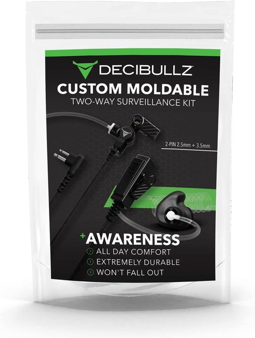 Decibullz Radio Headset - Awareness Surveillance Walkie Talkie Earpieces with Mic | Noise-Reduction, 2-PIN 2.5mm/3.5mm Compatibility