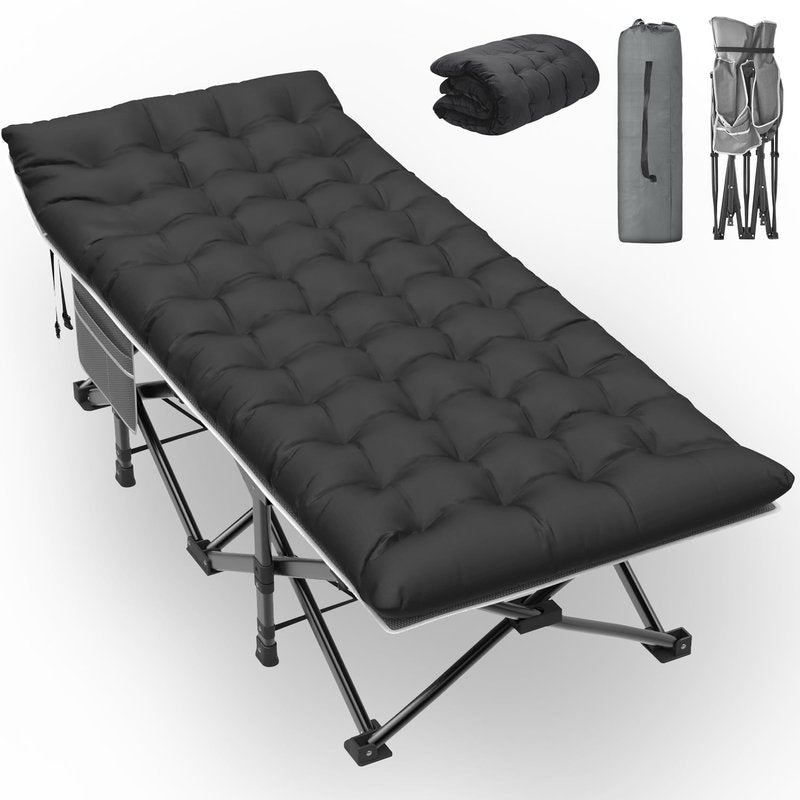 Slendor XXL Camping Cot, Extra Wide Sleeping Cot for Adults, 79" L x 32" W x 19" H Camping Bed with Mattress, Pillow, Carry Bag, Outdoor Bed for Travel, Guest, Gray Cot
