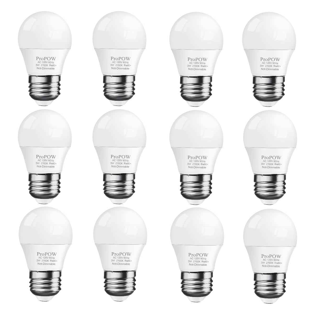 ProPOW 25 Watt Light Bulbs Equivalent, A15 25W LED Light Bulb 2700K Soft White E26 3W Low Watt Light Bulbs Table Lamp Bulb for Bedroom (12 Pack)