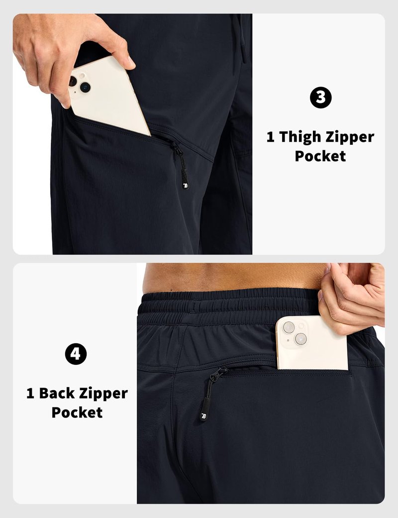 Rdruko Men's Hiking Shorts 9'' Quick Dry Lightweight Work Cargo Outdoor Elastic Waist Shorts with Zipper Pockets, Navy Blue, L