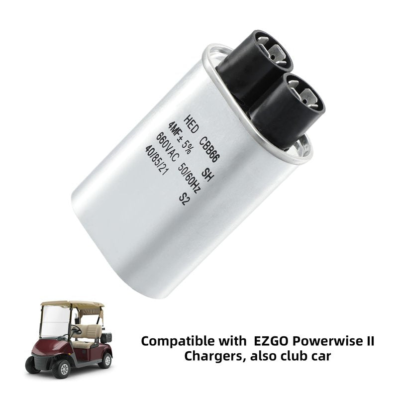 Roykaw Golf Cart 4?F Capacitor, 4 MFD/660 VAC Lester Capacitor Replacement Compatible with EZGO Power Wise II and Lester Models, Universal for 24V/36V/42V/48V Chargers, OEM# 1015939