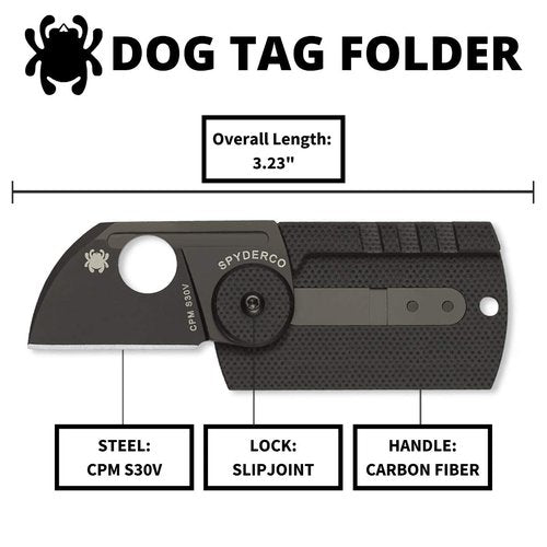 Spyderco Dog Tag Non-Locking Knife with 1.23" CPM S30V Steel Blade and Durable Black Carbon Fiber Handle - PlainEdge - C188CFBBKP