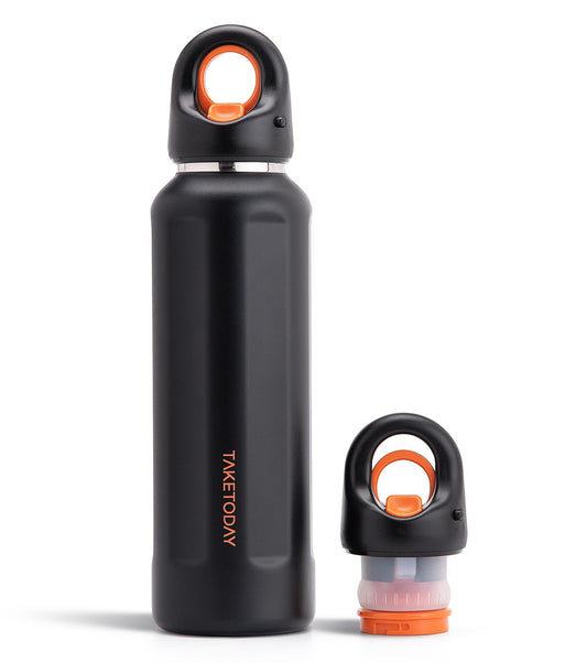 TakeToday 20oz Insulated Water Bottle with One-Touch Chug Lid, Leakproof, Keeps Cold 36H, Stainless Steel Double-Wall Vacuum Thermos for Gym, Hiking & Outdoor, Black