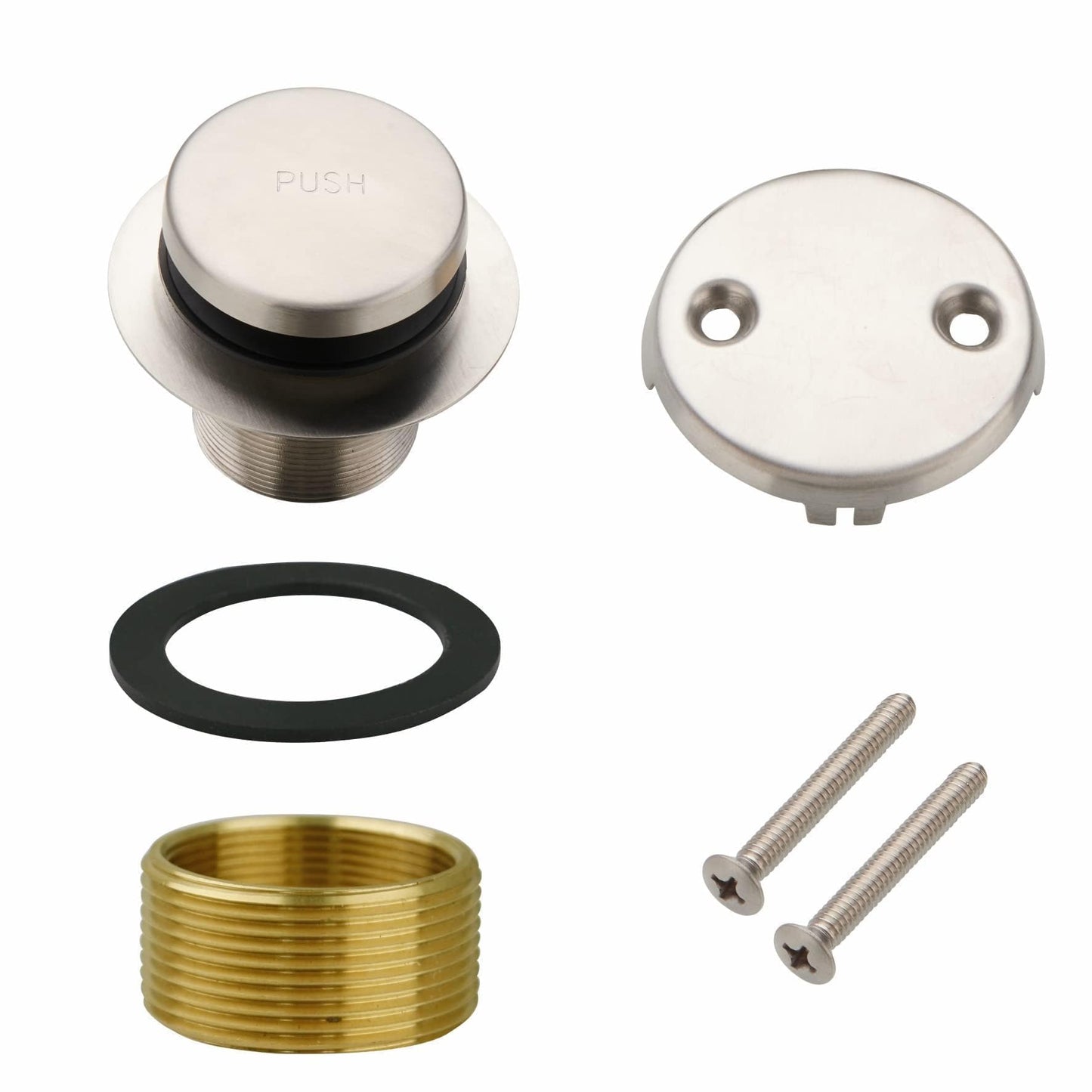 Welsan Bathtub Drain Tip Toe Tub Conversion Kit, Replacement Bath Trim with Two-Hole Overflow Faceplate and Universal Fine/Coarse Thread Assembly, Brushed Nickel
