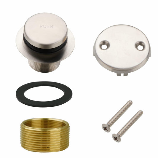 Welsan Bathtub Drain Tip Toe Tub Conversion Kit, Replacement Bath Trim with Two-Hole Overflow Faceplate and Universal Fine/Coarse Thread Assembly, Brushed Nickel