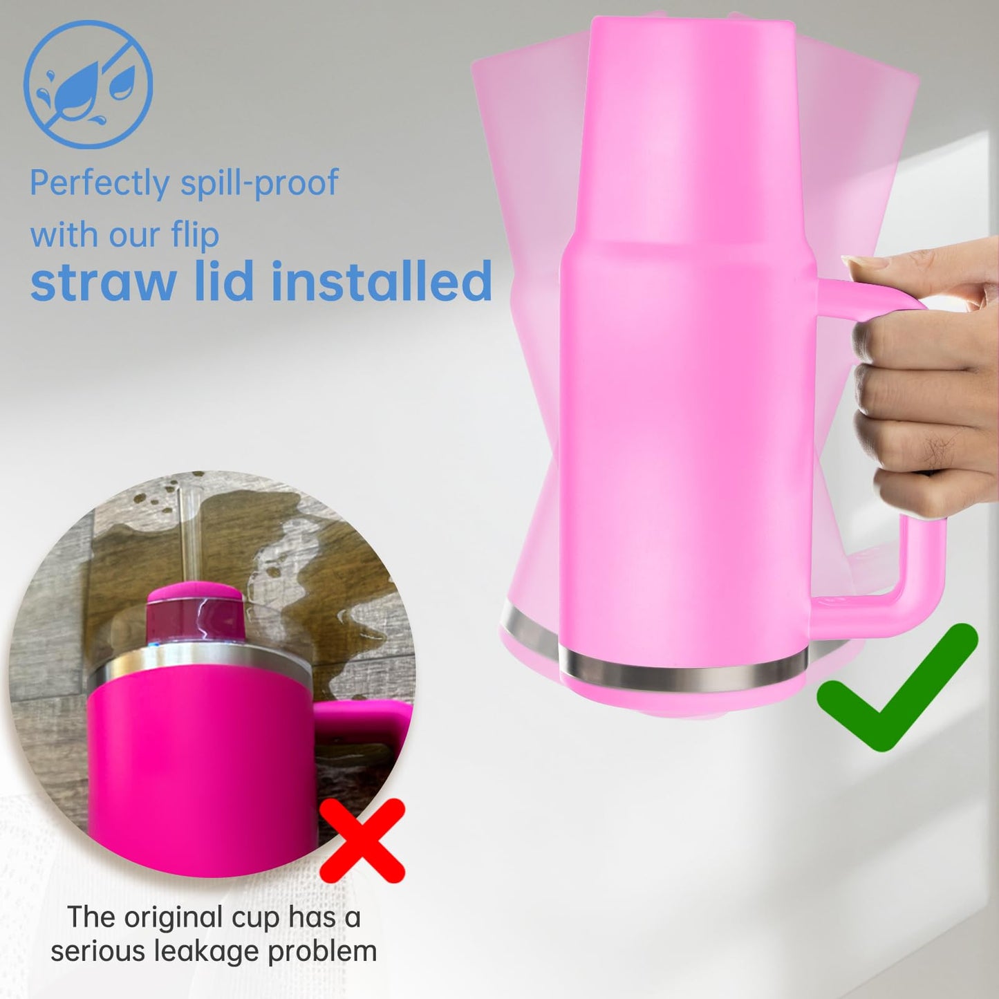 30 oz Replacement Lid for Stanley Quencher Tumbler with Handle, 2 PCS Spill Proof Lid Accessories Fit, Leak-Proof Splash Resistant Replaceble Cover Cap for Stanley, (Pink)