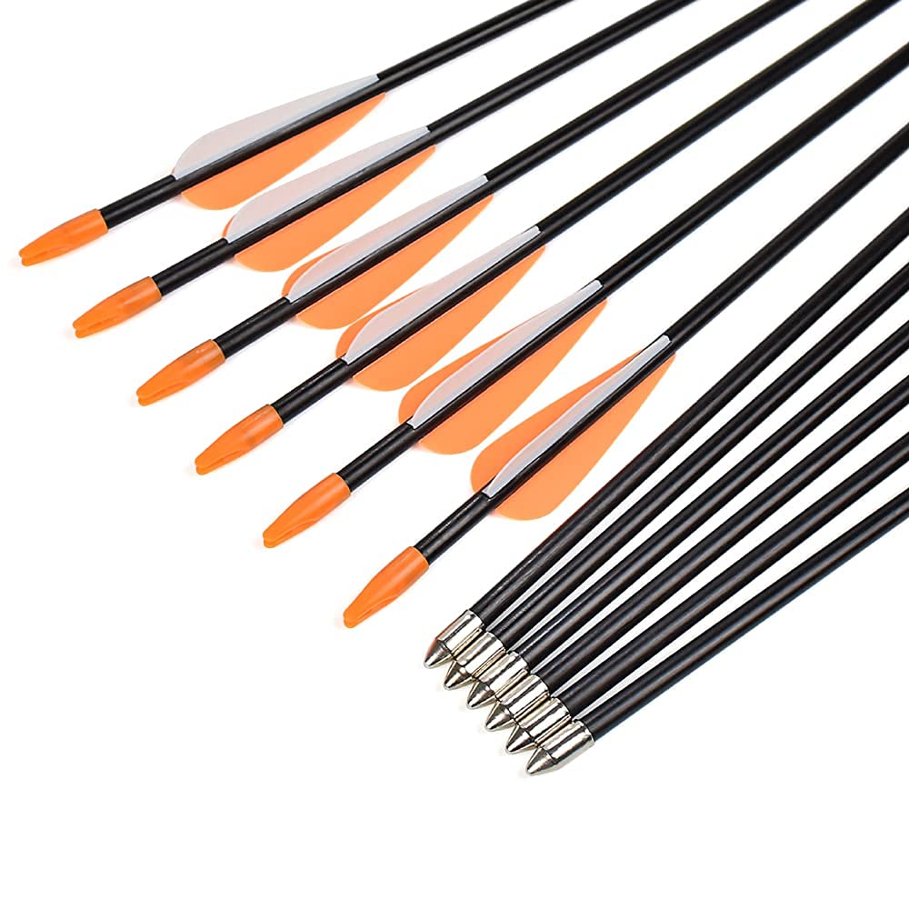 Fiberglass Practice Arrows Archery 24 Inch Target Shooting Safetyglass Recurve Bows Suitable for Youth Woman Beginner 12PCS