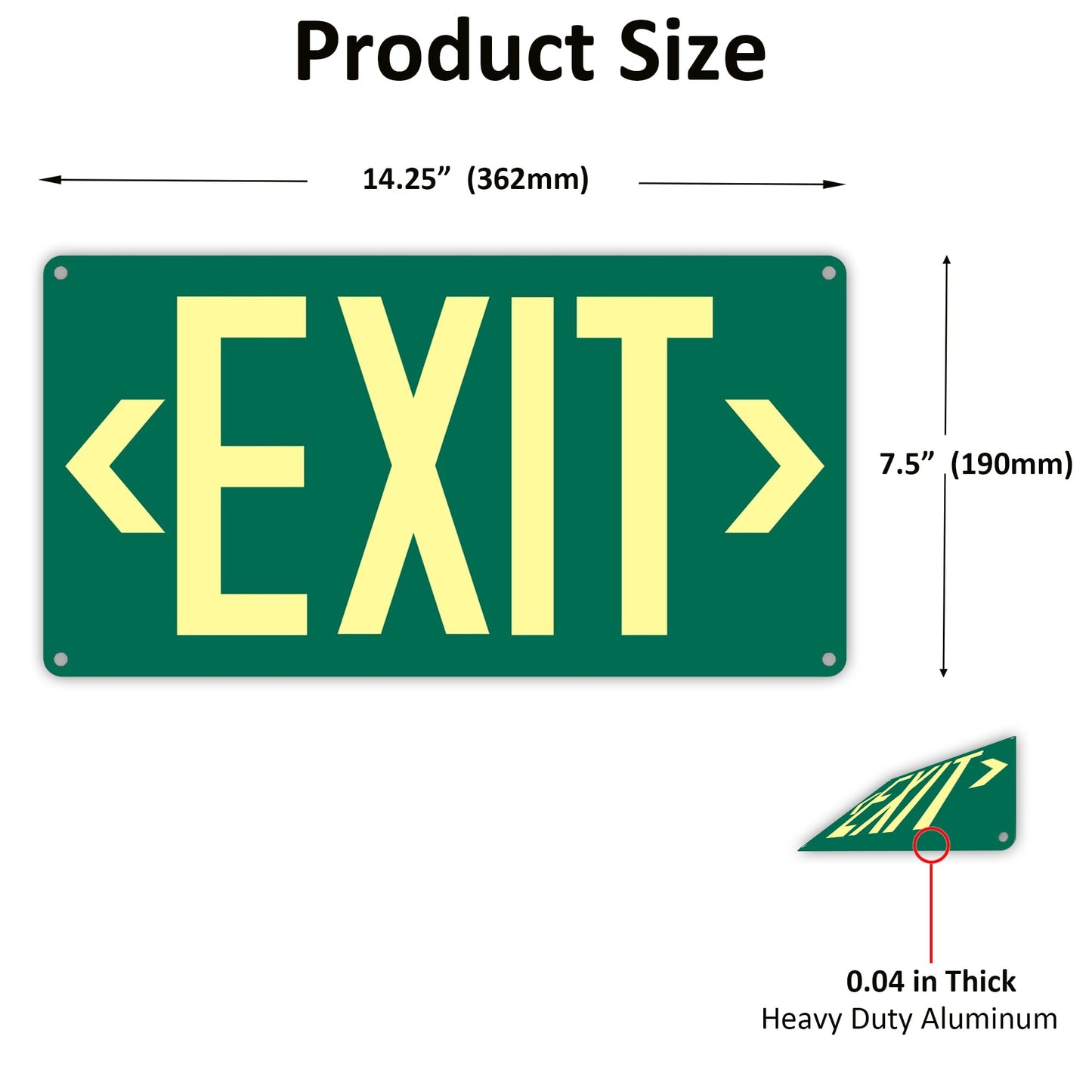 3Pack Photoluminescent Exit Sign Green - 14.25"x 7.5" Aluminum - Adhesive Backing- Includes 6pcs Removable Arrows - Glow In The Dark Exit Signs