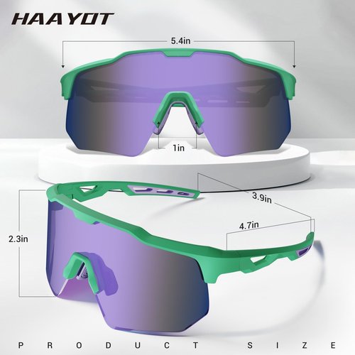 HAAYOT Polarized Cycling Glasses,Sports Sunglasses for Men Women,Baseball Biking Running Sunglasses 5 Lenses Mint Green