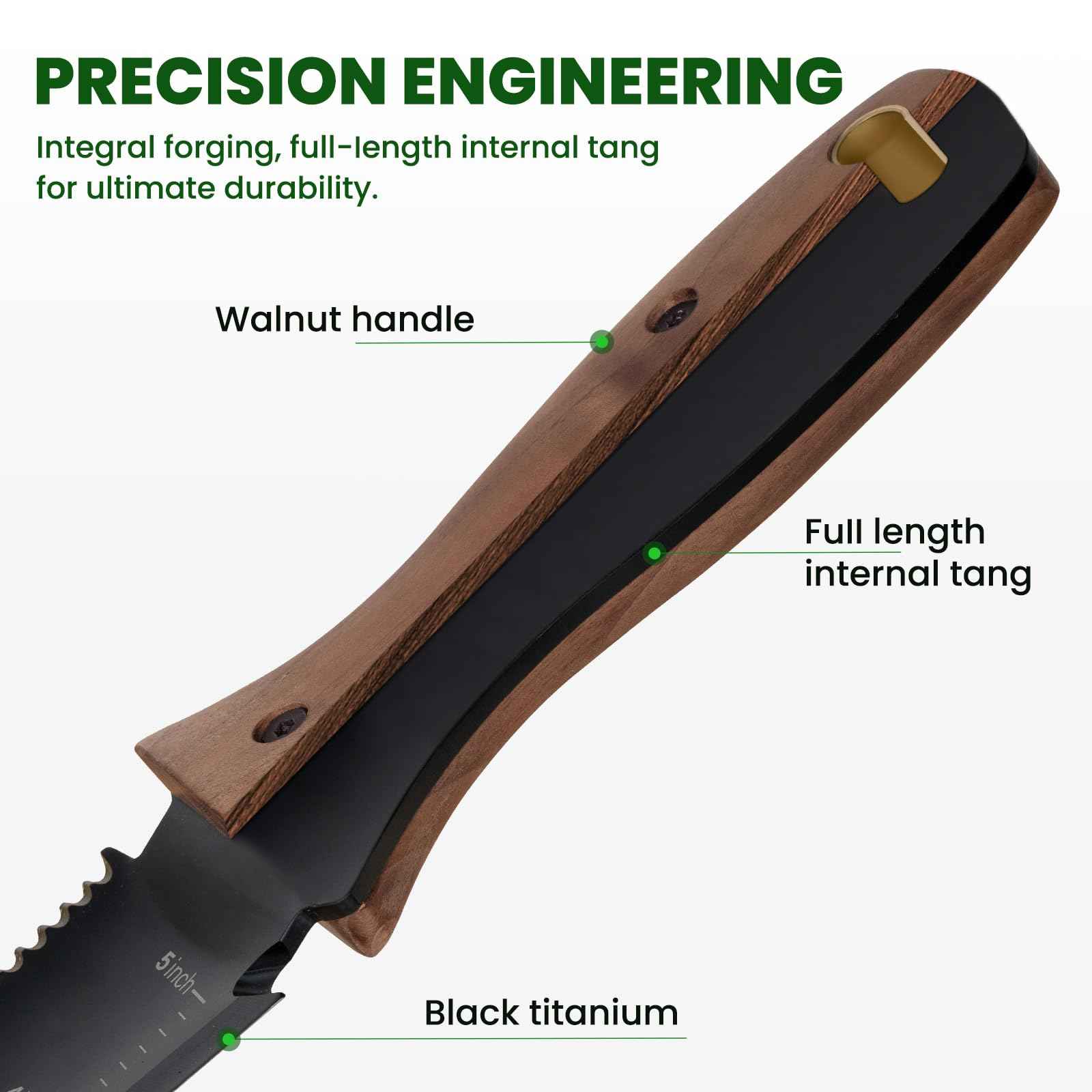 PERWIN Hori Hori Garden Knife, Garden Tools with Sheath, 6" Stainless Steel Blade with Cutting Edge, Full-Tang Walnut Ergonomic Wood Handle with Hanging Hole, Weeding, Planting, Digging…
