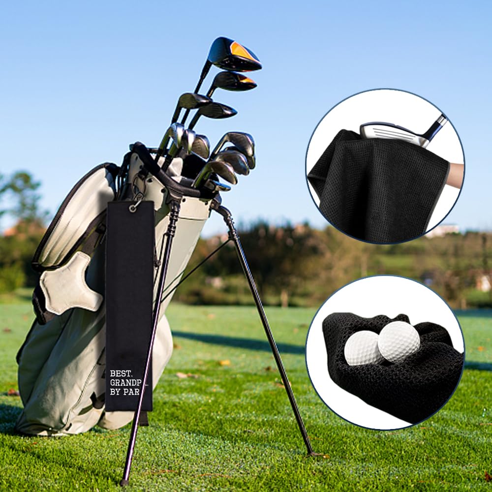 WUUCKOO Best Grandpa by Par Embroidered Golf Towel, Funny Golf Towels for Golf Bags with Clip, Golf Accessories for Men, Retirement Gift for Grandpa Dad, Fathers Day Birthday Gift for Grandpa Golfer