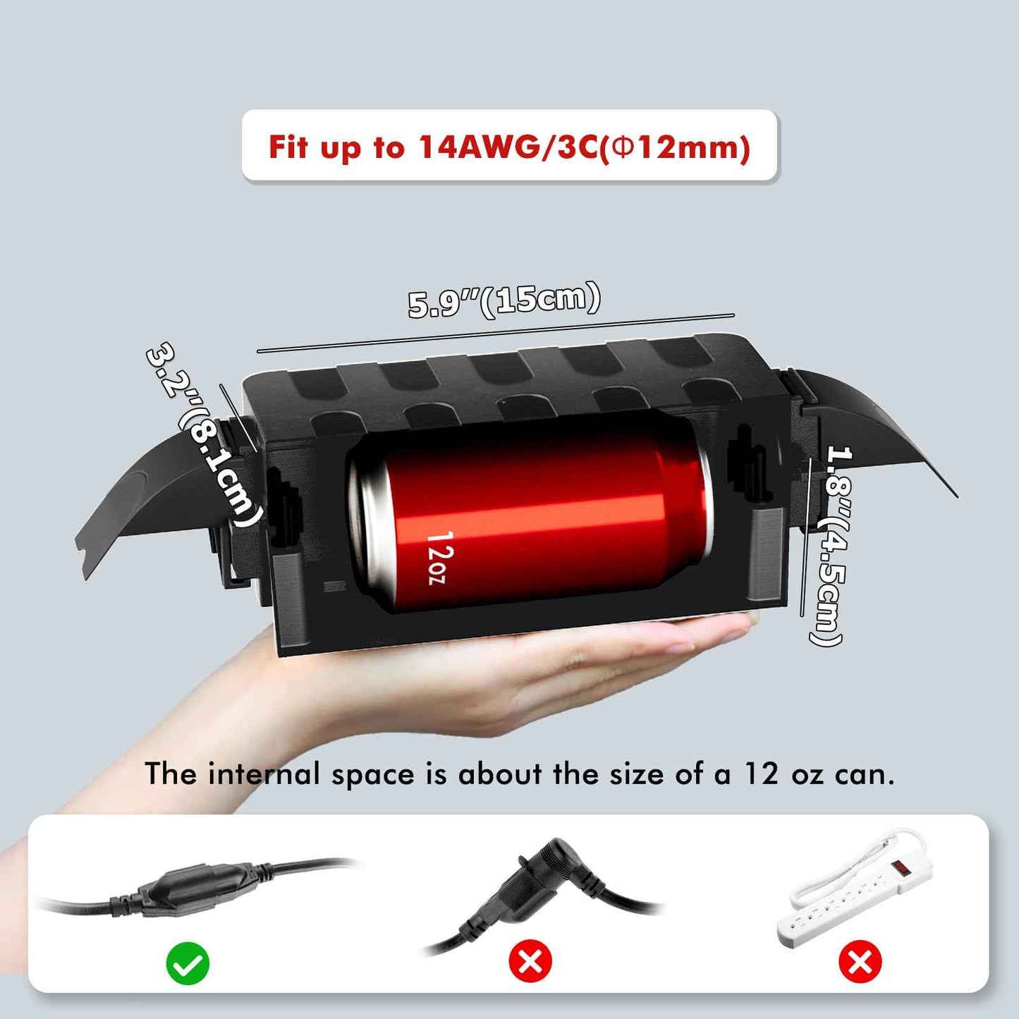 Flemoon [2 Pack] Small Outdoor Electrical Box Waterproof w/Detachable Shield Covers, IP55 Extension Cord Cover for Plug, Outlet, Lights, Weatherproof Connection Box(Inner 5.9 x 3.2 x 1.8inch), Black