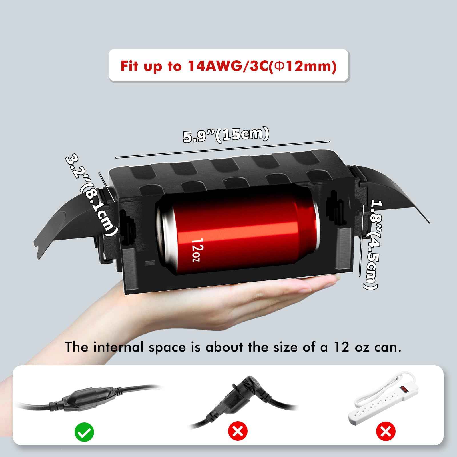 Flemoon [2 Pack] Small Outdoor Electrical Box Waterproof w/Detachable Shield Covers, IP55 Extension Cord Cover for Plug, Outlet, Lights, Weatherproof Connection Box(Inner 5.9 x 3.2 x 1.8inch), Black