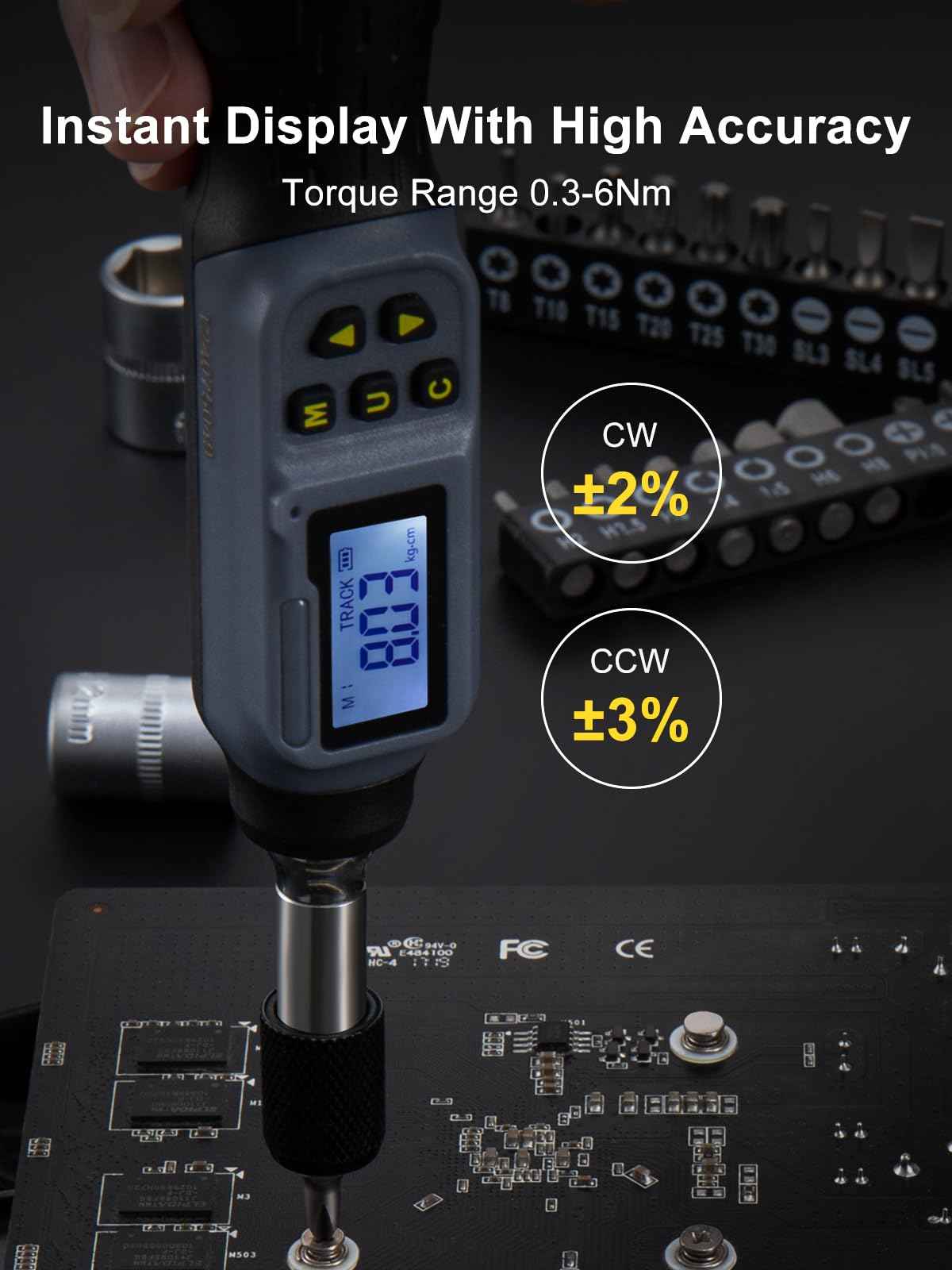 GROWNEER Digital Torque Screwdriver, 2.66-53.1 In-lbs/0.3-6 Nm, 1/4'' Drive Inch Pound Torque Screwdriver Electrician with Buzzer & LED Indicator, 27 In 1 Torque Wrench Screwdriver Set
