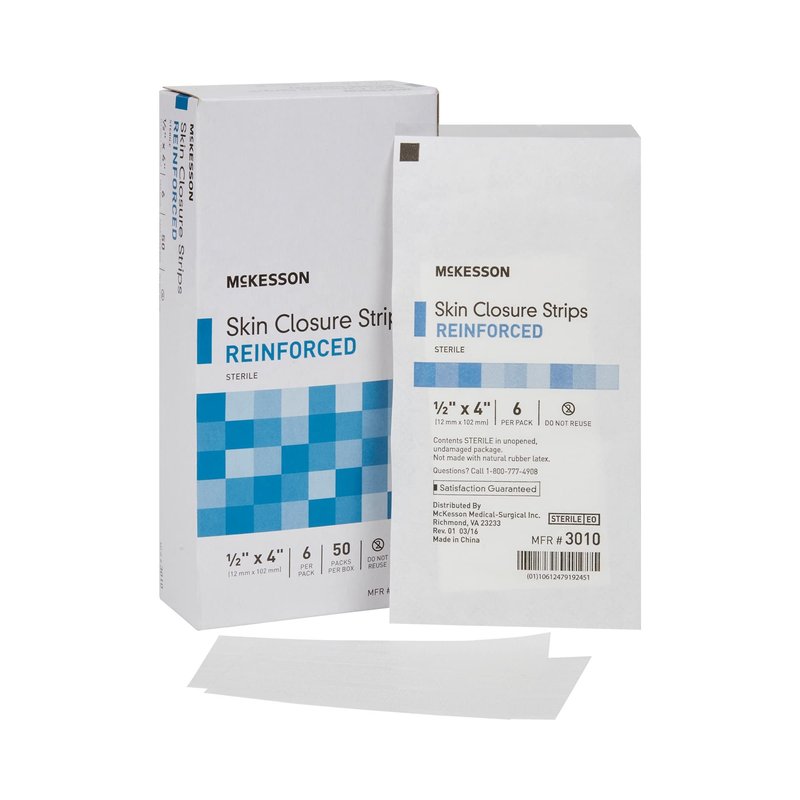 McKesson Skin Closure Strips, Sterile, Reinforced, 1/2 in x 4 in, 50 Count