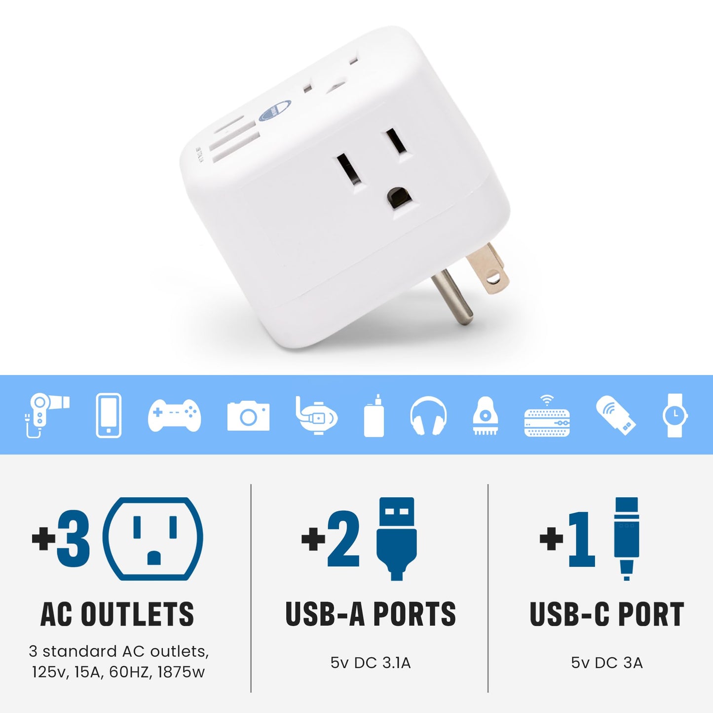 Cruise Approved Power Strip Foldable, Non Surge Protector Travel Power Strip, Multi Plug, 6 Outlets, 2 USB-A, 1 USB-C, & 3 AC Outlet for Carnival, Celebrity, Princess, & Major Lines in 2025 & 2026