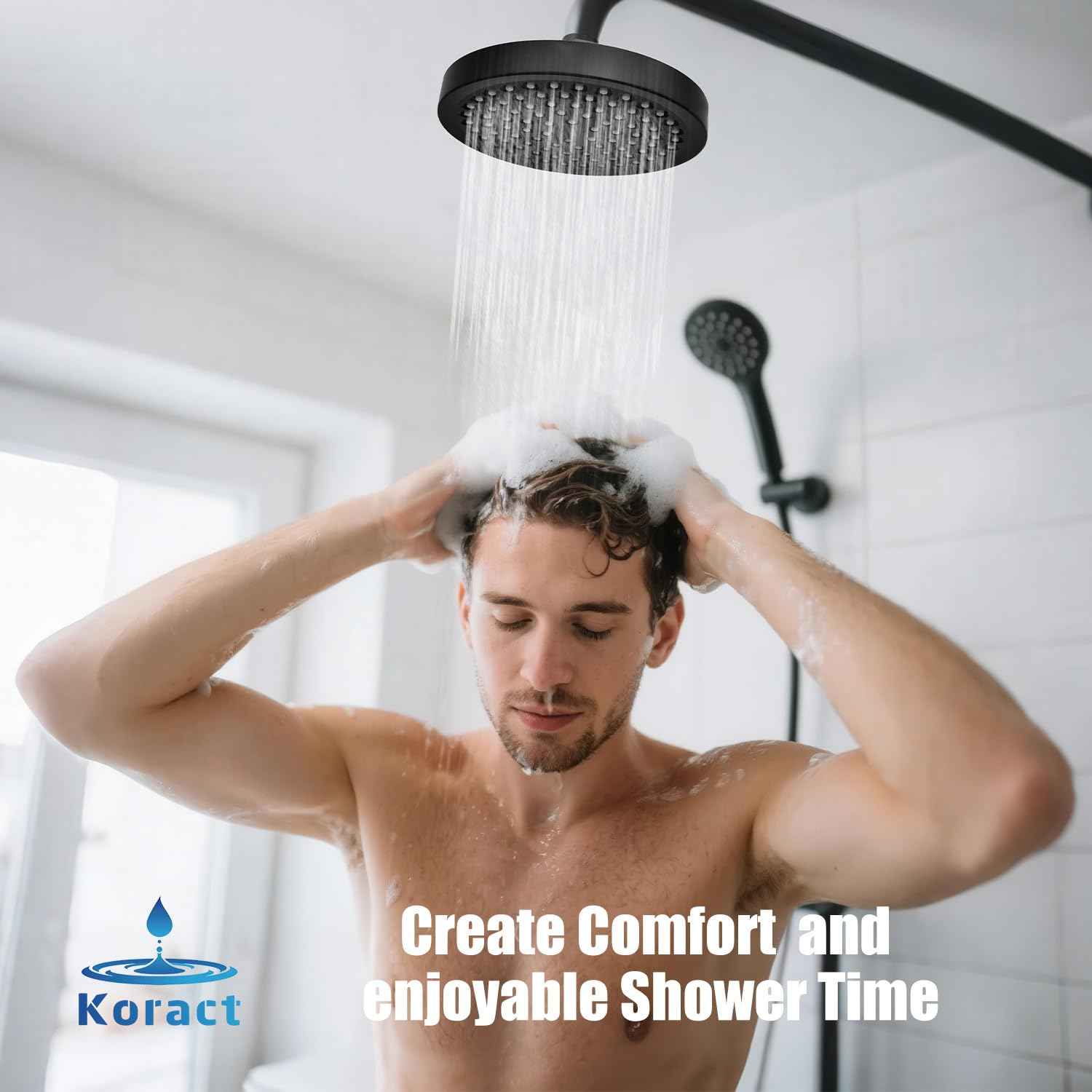 Shower Head High Pressure Rain Premium Quality Luxury Design Anti-Clogging Silicone Nozzles Adjustable Replacement for Bathroom Shower Heads (6 inch Round) (Matte Black)
