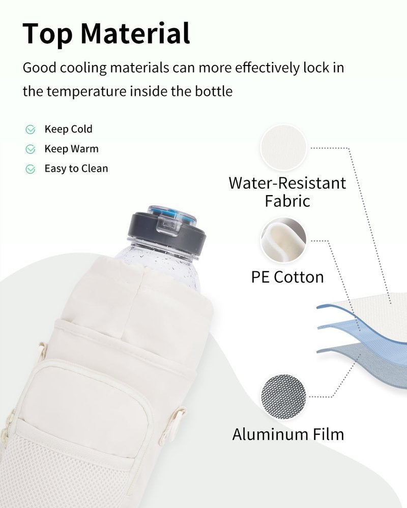sportsnew Water Bottle Carrier Bag 32 OZ Water Bottle Holder Bag with Drawstring Closure Adjustable Shoulder Strap Insulated Water-Resistant Bottle Bag for Walking Hiking, Black Patent Pending