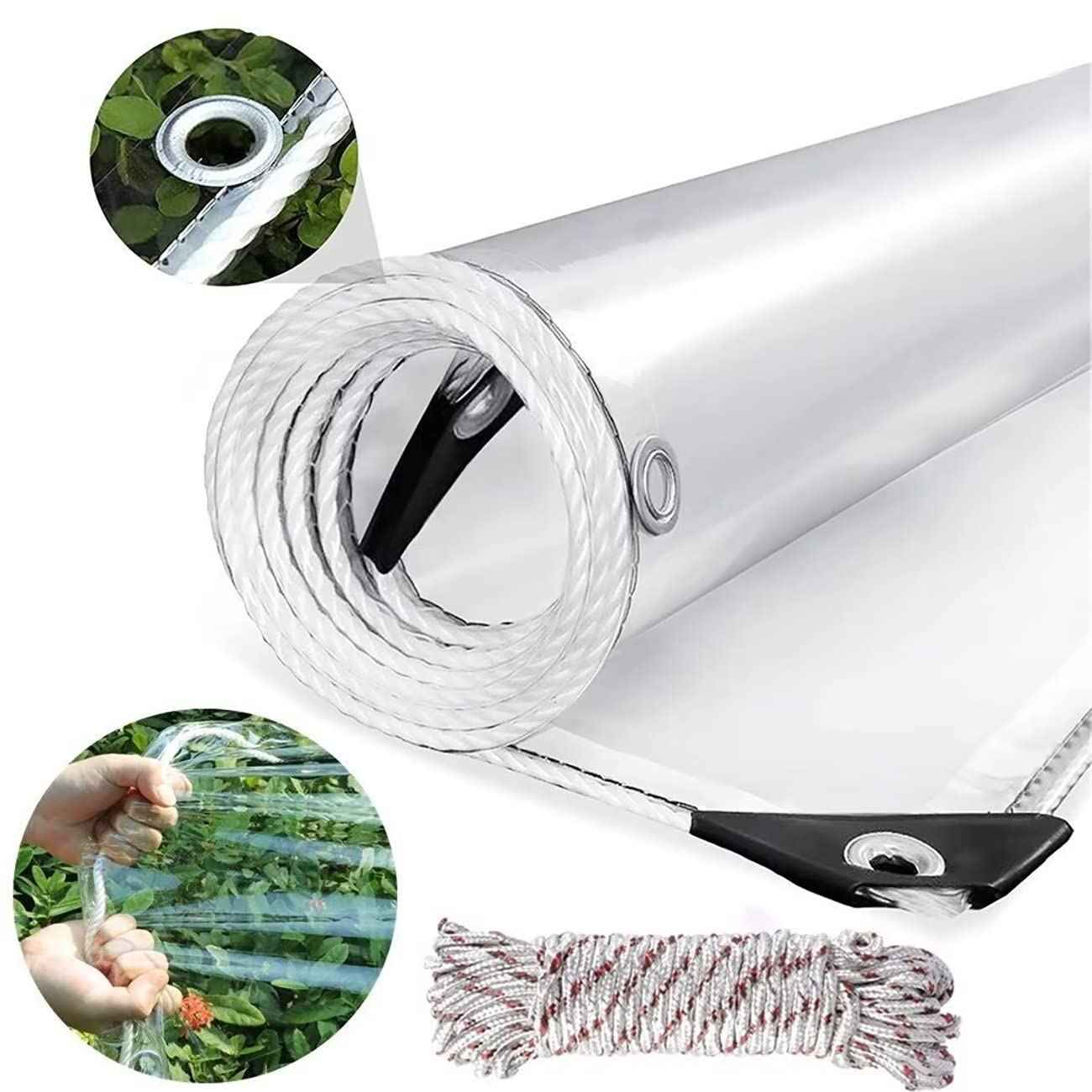 8x12ft Clear Tarps Heavy Duty PVC Vinyl 14 Mil Thick Tarpaulin Glass Tarpaulin with Metal Grommets, Protects Against Water, UV-Ray, Tear, Cold Weather Resistan for Greenhouse Balcony Garden