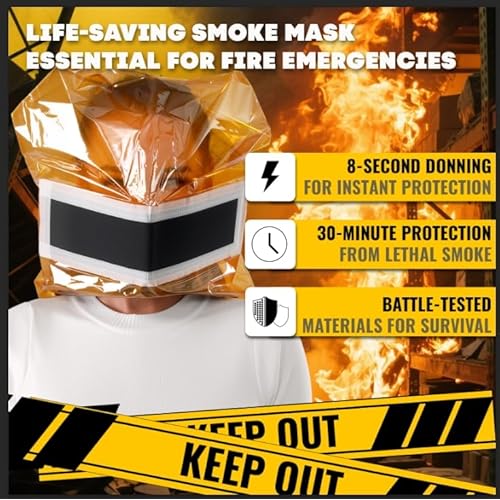 Ougist Portable Emergency Fire Escape Full Face Mask,Fire Safety Survival Mask, Anti-Heat Film and Smoke Filter Respirator