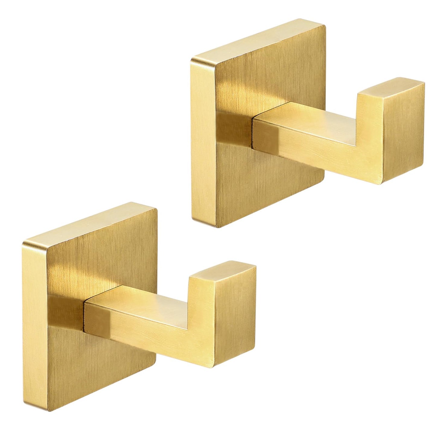 IBosins 2-Pack Towel Hooks Hand Towel Holder for Bathroom Wall Livingroom Bedroom Kitchen Closet Heavy Duty Stainless Steel Hook Hanger for Robe, Bath Towel, Coat (Square Brushed Gold)