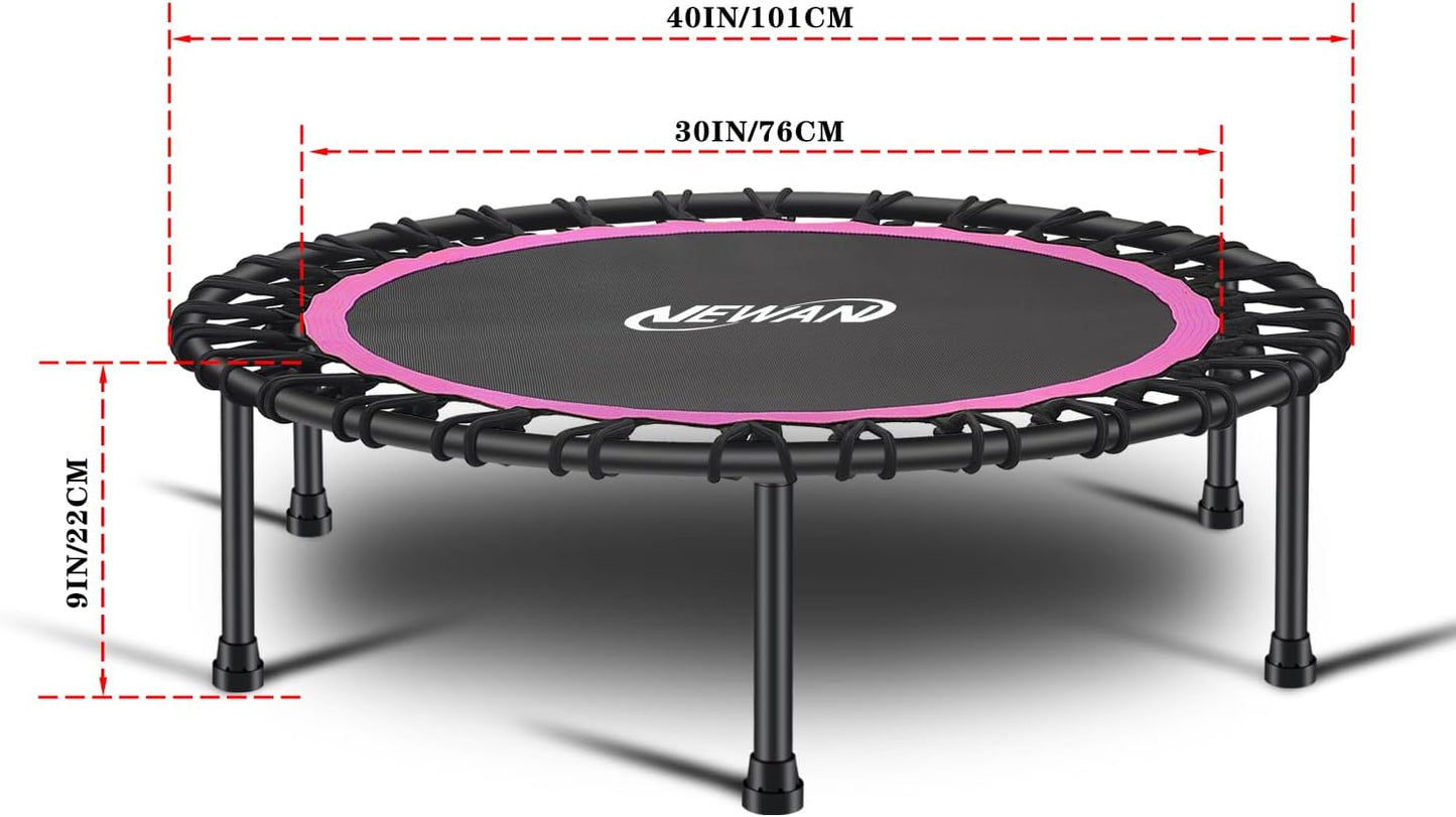 Newan Silent Mini Trampoline - 40"-48" Fitness Bungee Rebounder for Adults | Max Weight 330lbs