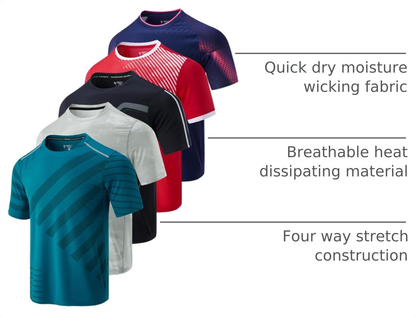 5 Pack Men’s Active Quick Dry Crew Neck T Shirts | Athletic Running Gym Workout Short Sleeve Tee Tops Bulk (Set 11, XX-Large)