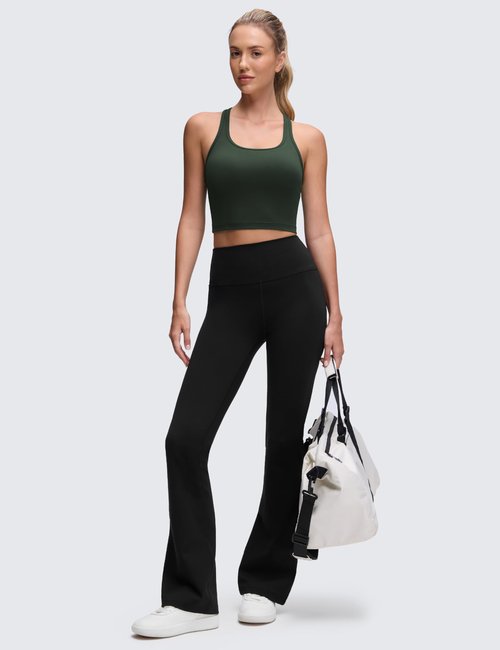 CRZ YOGA Butterluxe Racerback Crop Tank Tops for Women - Padded Y-Back Longline Sports Bras Scoop Neck Workout Yoga Legend Green Medium