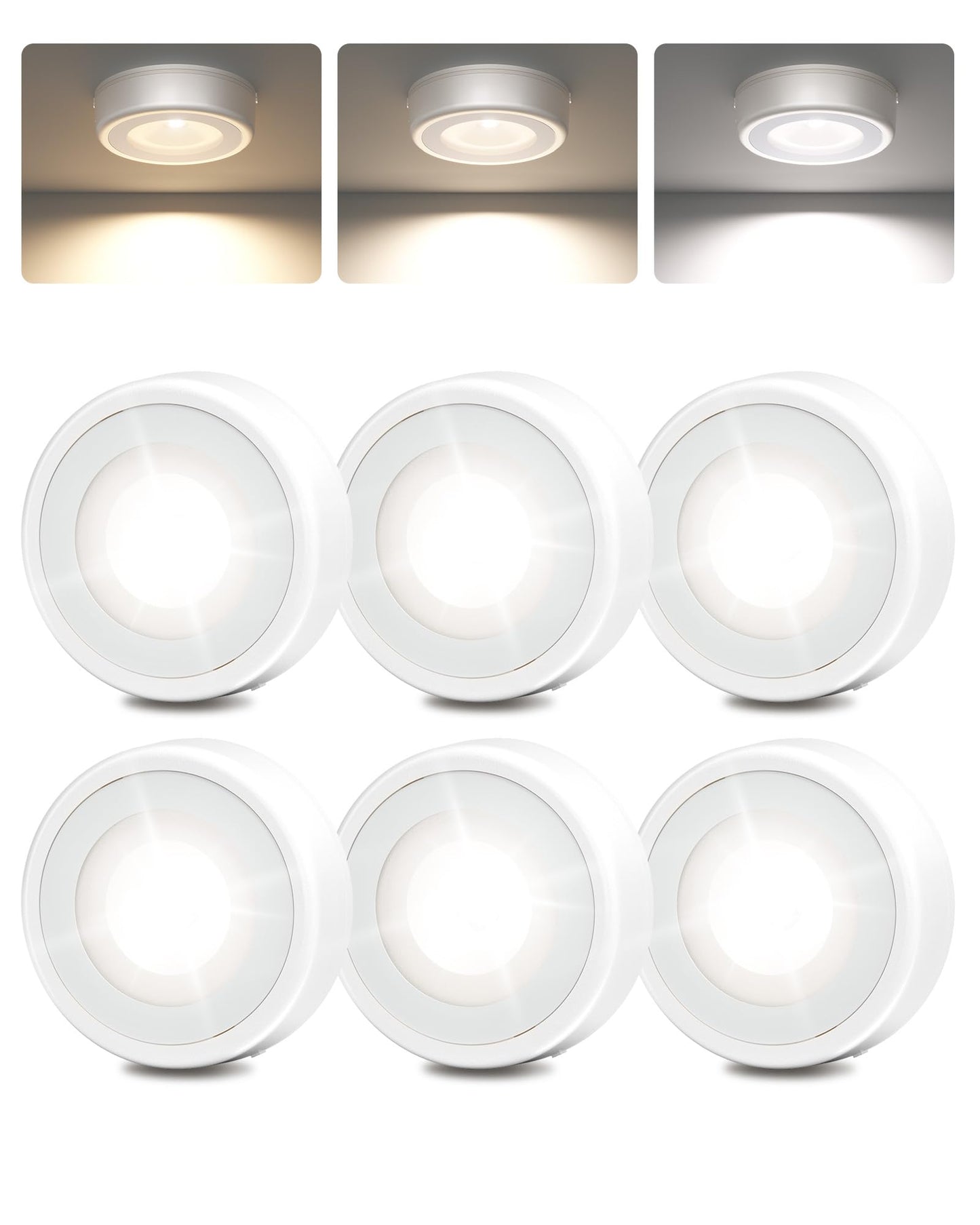 EZVALO LED Puck Lights, Rechargeable Sitck On Tap Lights, Wireless Closet Light, 3 Color Temps, Under Cabinet Lights, 2.5'' Mini Touch Light, Ideal for Kitchen,Closet,Pantry,Shelves,Camper(6 Pack)