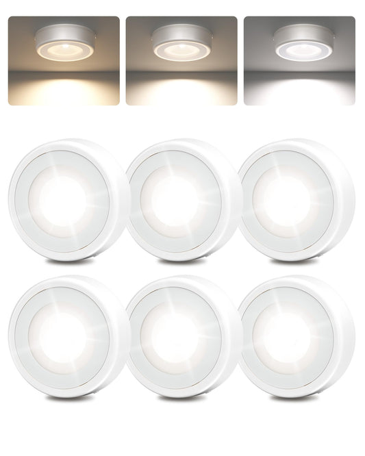 EZVALO LED Puck Lights, Rechargeable Sitck On Tap Lights, Wireless Closet Light, 3 Color Temps, Under Cabinet Lights, 2.5'' Mini Touch Light, Ideal for Kitchen,Closet,Pantry,Shelves,Camper(6 Pack)