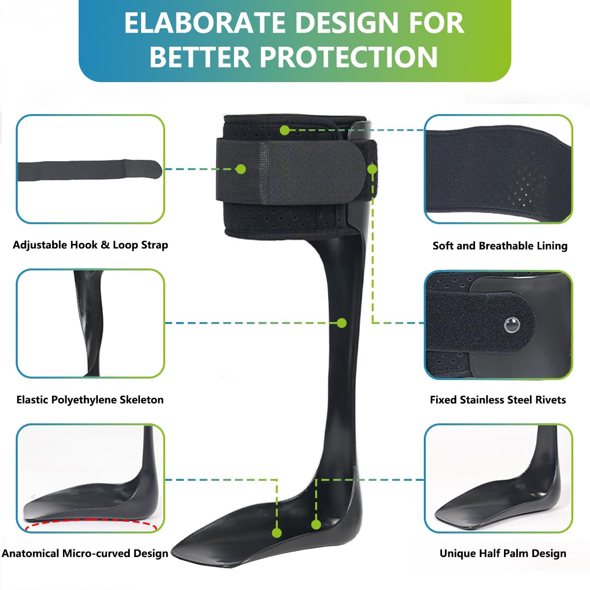 Komzer AFO Drop Foot Brace for Men Women Ultra Thin Half Palm Ankle Stabilizer Daily Ambulation Walk Auxiliary Footwear Inserts for Stroke Hemiplegia, S-Right
