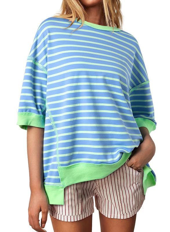 Oversized Striped Sweatshirt - Sky Blue Stripe, Medium