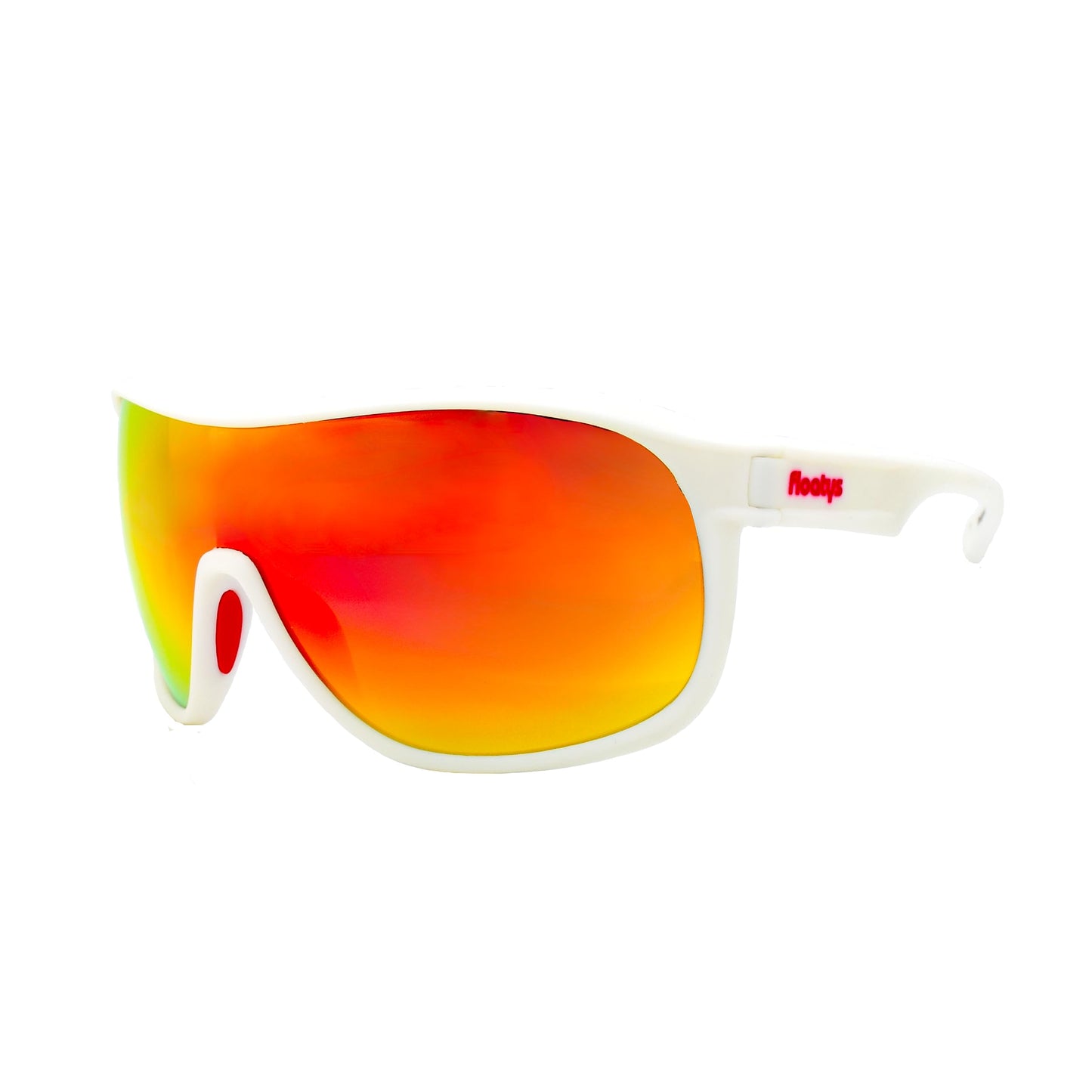 Floatys Floating Sunglasses Rubberized Rapids | Polarized Water Repelling Lenses | Sport shield wrap around | Men and Women (White Frame/Red Mirror Lens)