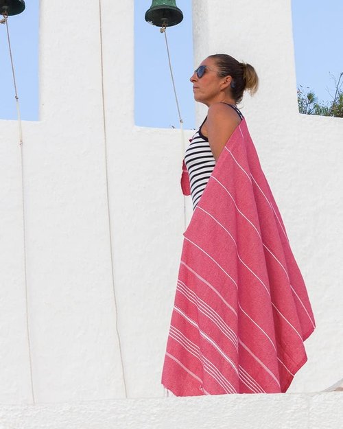 LeStoff Turkish Beach Towel - 100% Organic Cotton, Soft & Highly Absorbent | 38"x71" Eco-Friendly Red Fouta Peshtemal