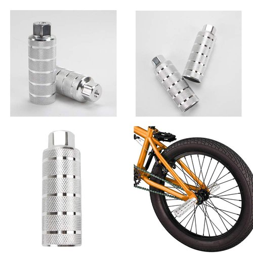 KOOBOOK 2Pcs Aluminum Alloy Bike Pegs BMX Pedals Bike Pedals Anti-Slip Rear Feet Pedals Diameter 38mm Fit 3/8 inch Axles Silver