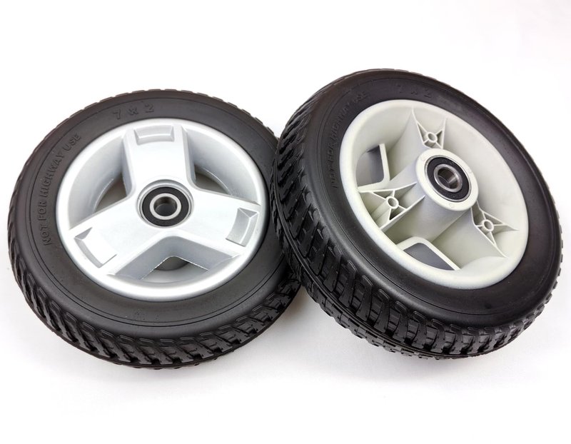 Mobility scooter replacement wheel,7"x2",Flat-Free Front Wheel,Tri-Spoke Rim for 4-Wheel Go-Go Elite Traveller (SC44E) & Go-Go LX with CTS (S54LX) Scooters (WHLASMB1868),W/bearing,Silver+Black,1Pr