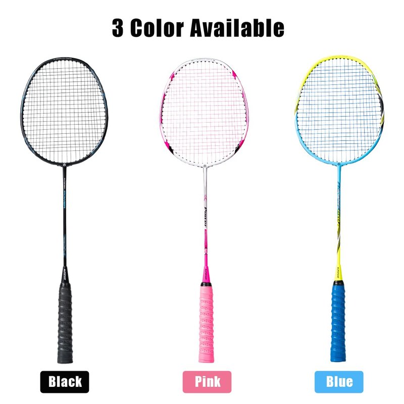 ALPSPORT Power Original Design 4U G5 Graphite Badminton Rackets Sets of 2, Carbon Fiber Racquets with 1 PVC Bag, 2 Tied Grips Tapes, 3 Shuttlecocks, 22-28LBS Padel Raket for Sports Training (Blue)