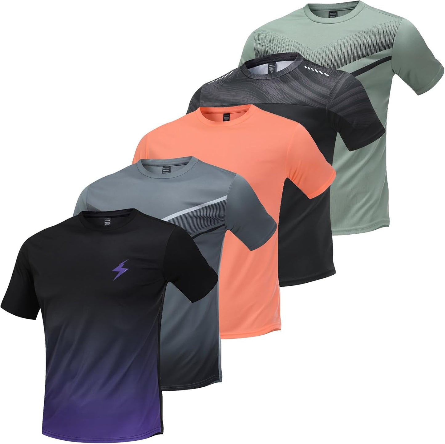 Skiennix 5 Pack Men's Workout Shirts - Quick Dry Athletic Short Sleeve Crew Neck Tees