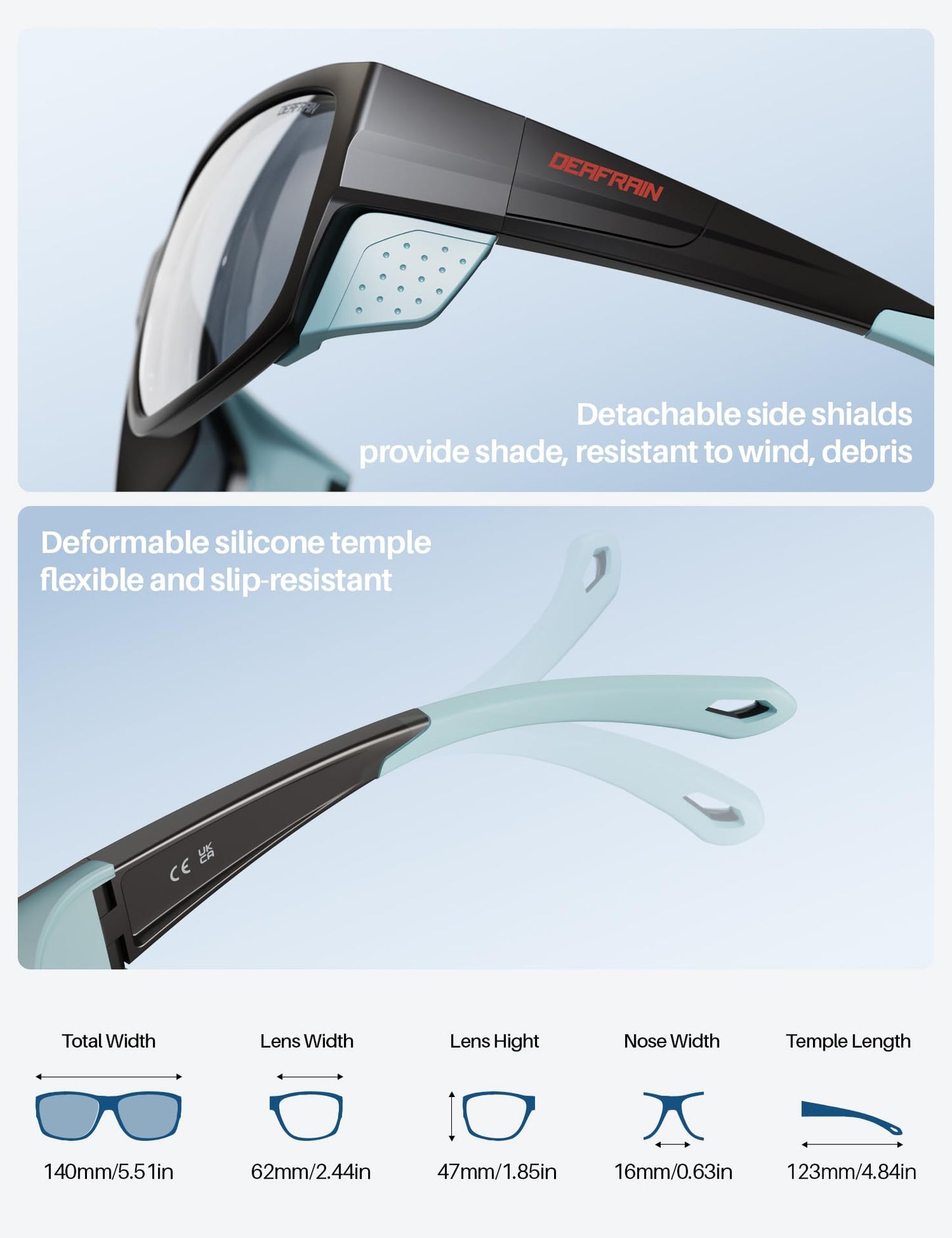 DEAFRAIN Sport Polarized Sunglasses for Men Women with Removable Side Shields for Hiking Skiing Climbing Traveling Glasses UV400 Protection