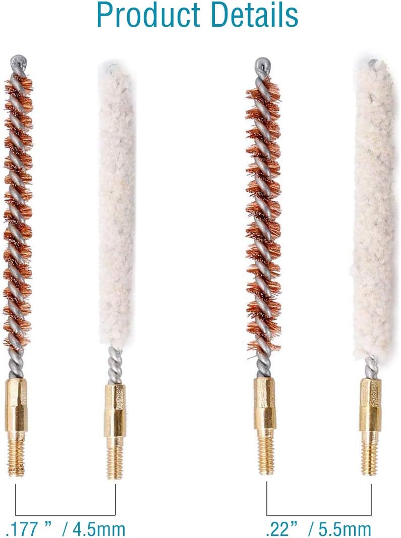 Skiennix Rifle Gun Barrel Cleaning Kit - .177/.22 Caliber Bore Brush Set for Pistols & Airguns