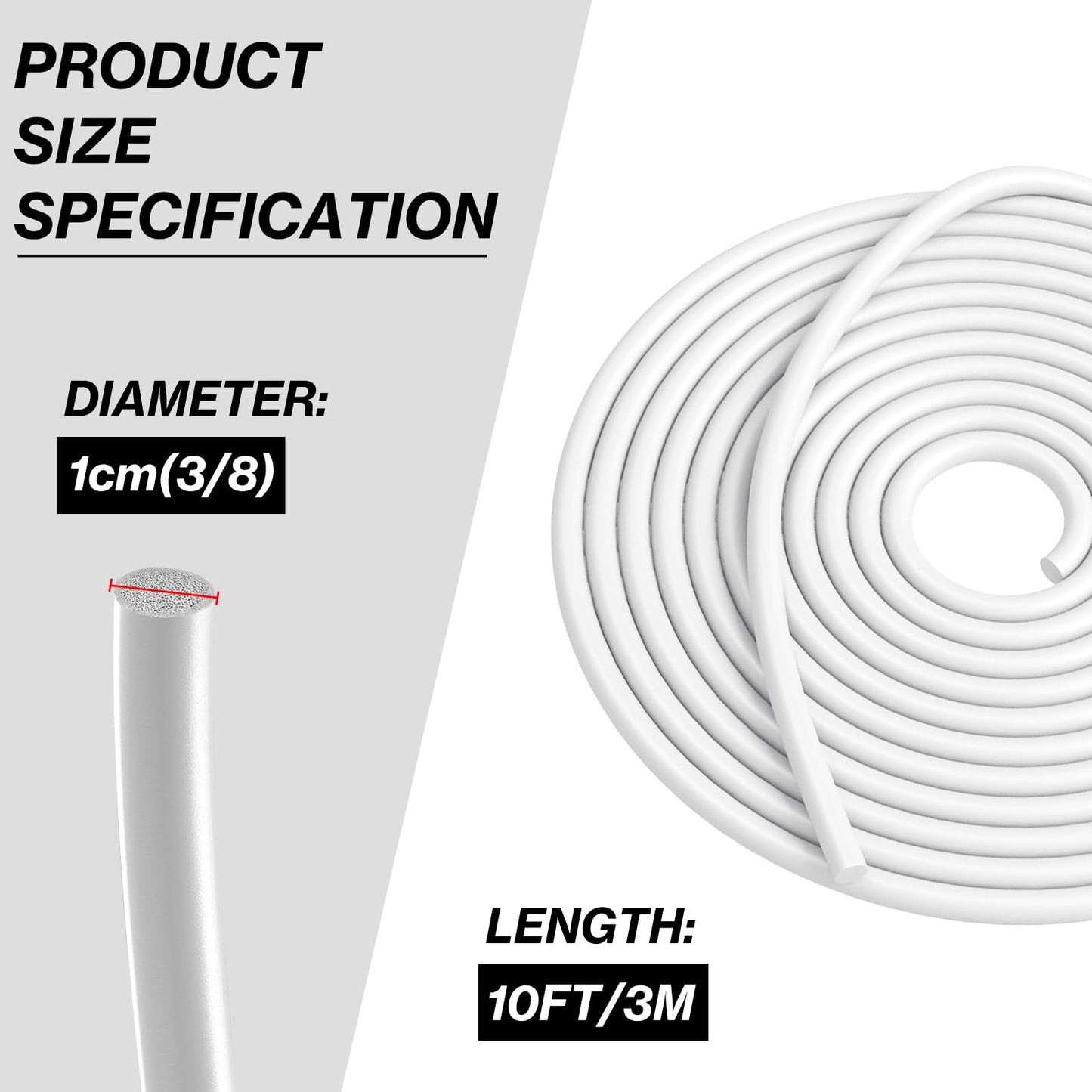 10FT Backer Rod 3/8 Inch Diameter Rubber Caulk Concrete Expansion Joint Filler White Saver Weather Strip Seal for Gaps and Joints Concrete Filling (3/8 Inch x 10FT)