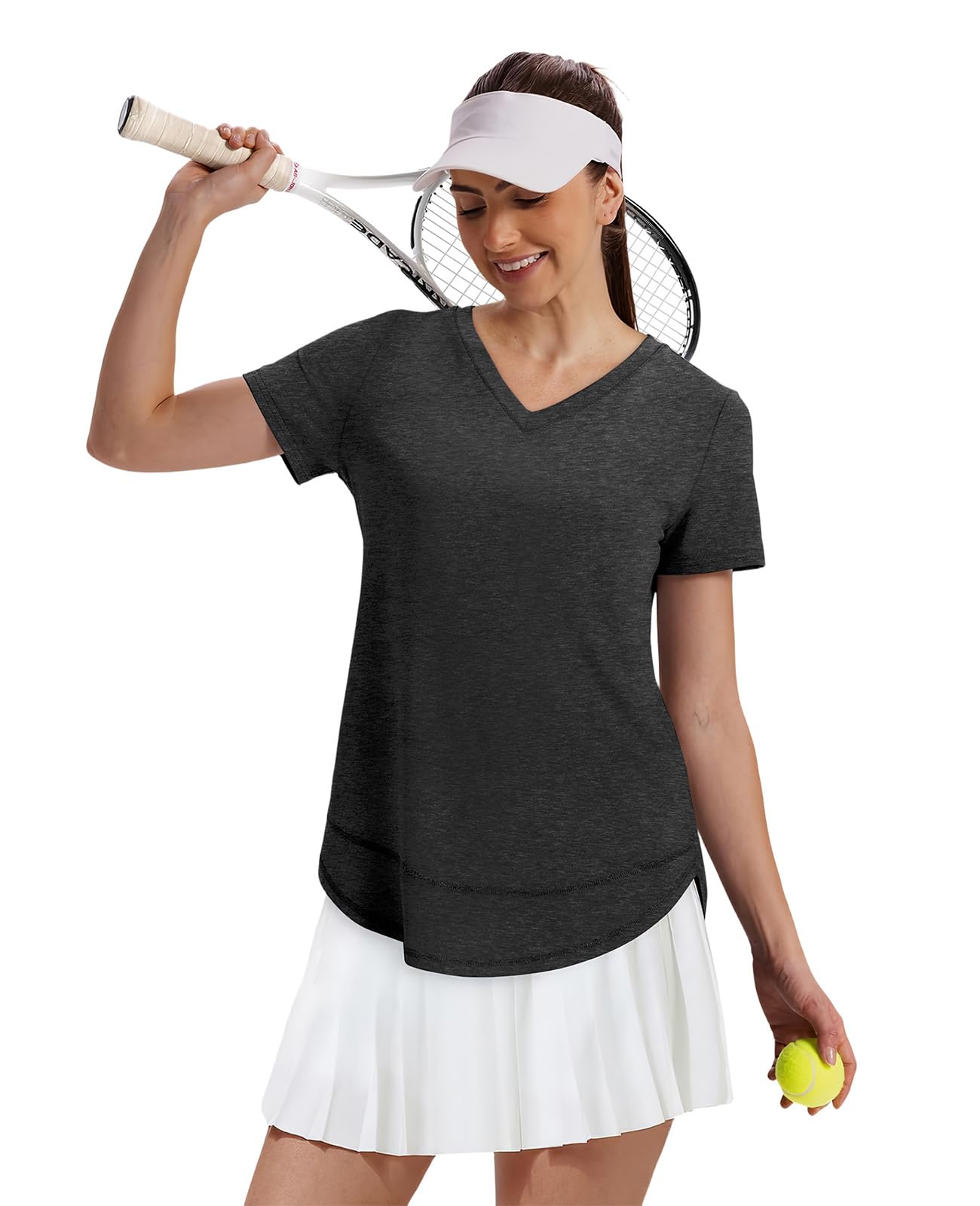 Workout Tops for Women Spring Summer Short Sleeve Golf Outfits Gym Essentials Activewear Running Shirts V Neck Black S