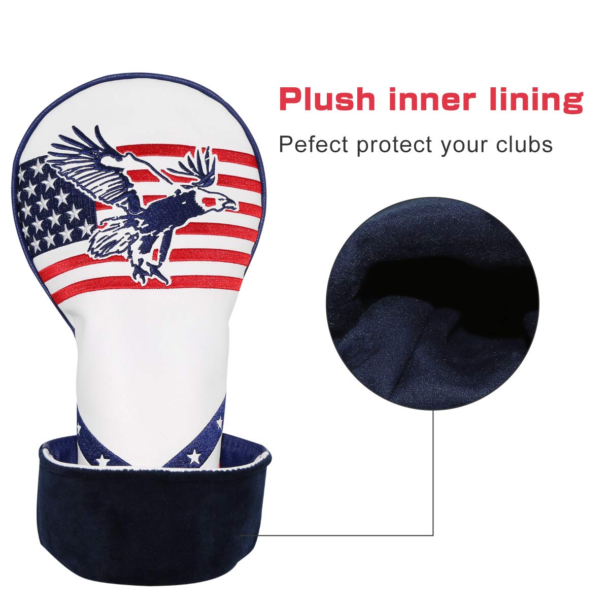 brdejc Golf Club Cover USA Eagle Putter Cover Driver Covers Fariway Wood Headcover Hybrid Cover Blade Putter Headcover Leather Golf Headcovers for All Brand (for Driver)