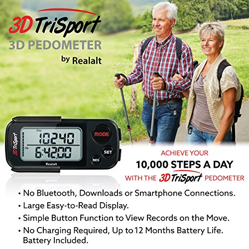 3D Walking Pedometer with Clip & Strap - Stealth Black